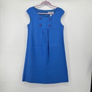 VTG Jessica Howard Blue Linen Blend Sleeveless Shift Dress Double Breasted Sz 6